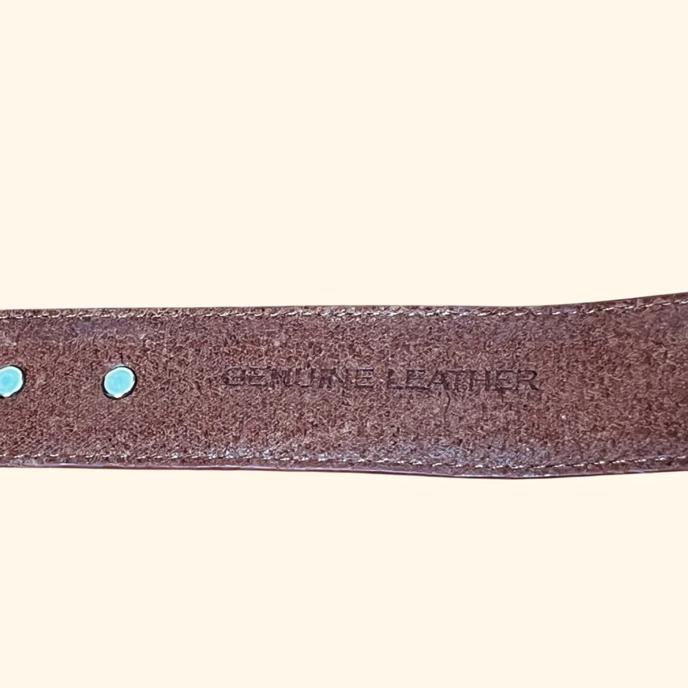 Leather Chestnut Cognac Brown Silvertone Buckle/Embellishment SZ 34/M